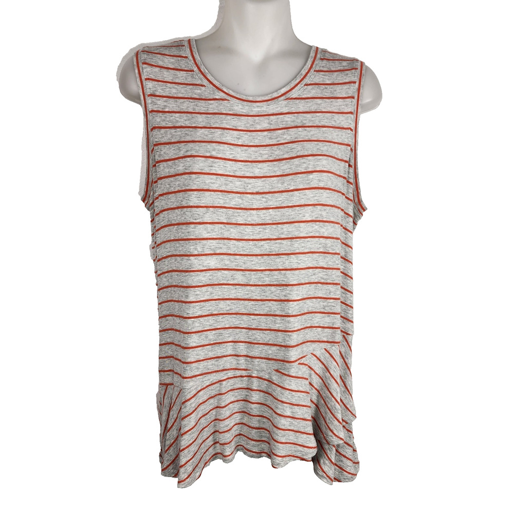 Cabi Ruffle Tank Top Gray Orange Striped Sleeveless Peplum Tiered Small 5331